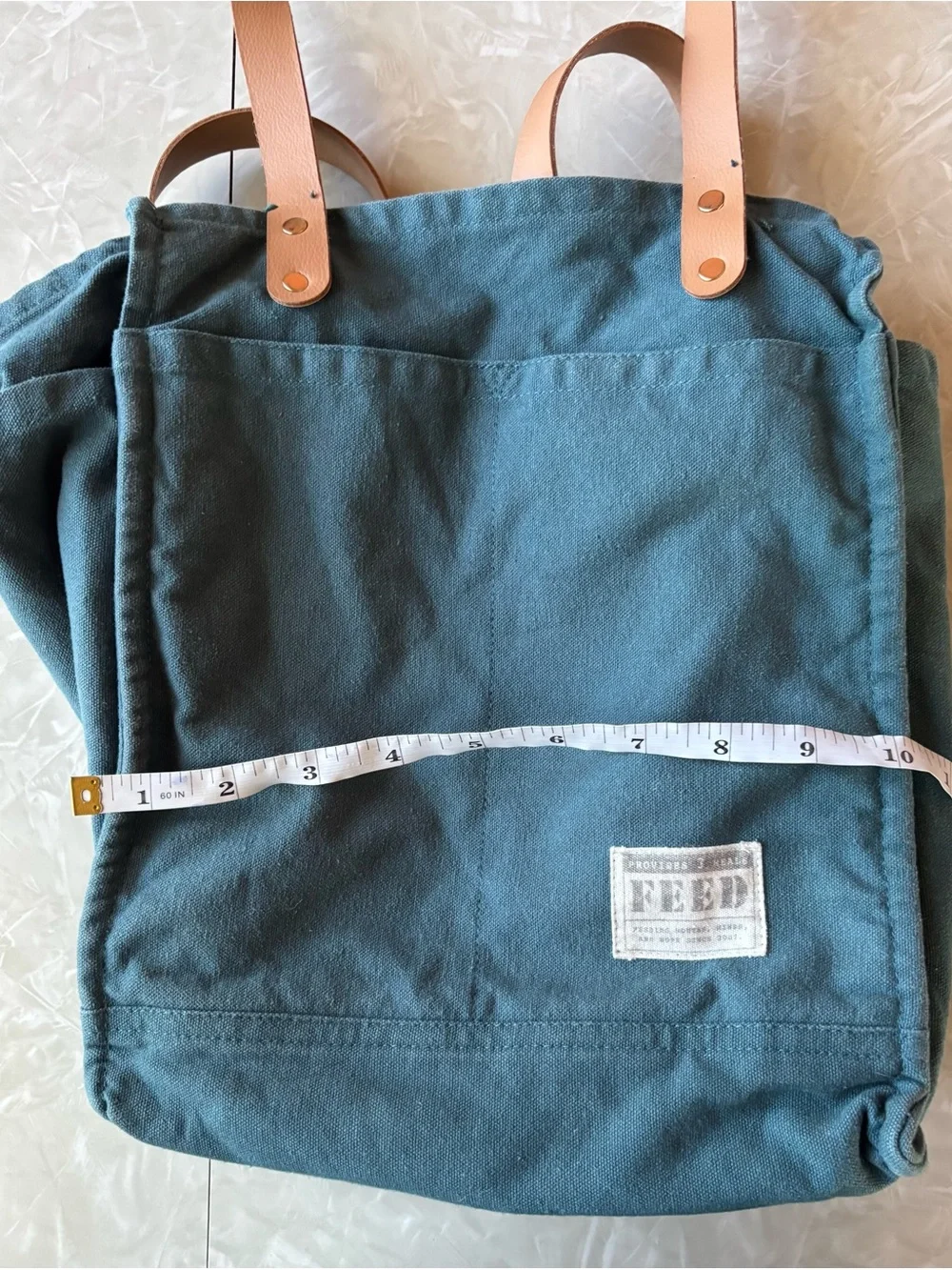 FEED Canvas Tote Bag Green w/ Leather Straps | Ethical Market